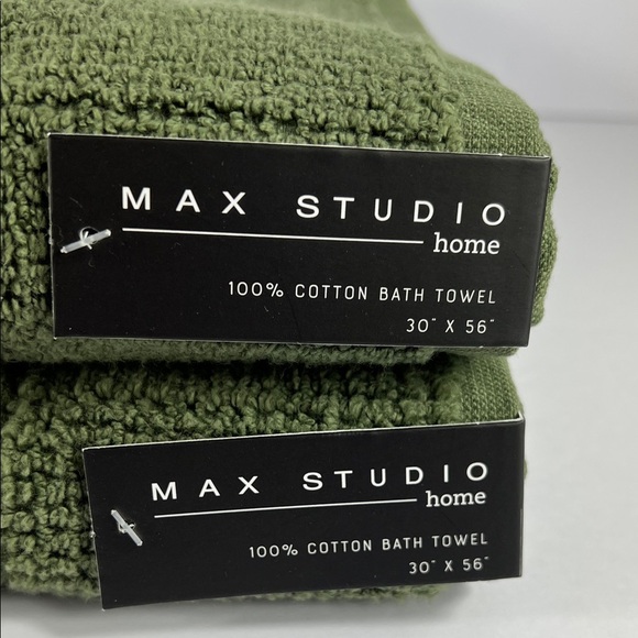 2 Pc Max Studio Bath Towel Set Olive Green Plush 100% Cotton 30" x 56" NEW - Picture 2 of 9